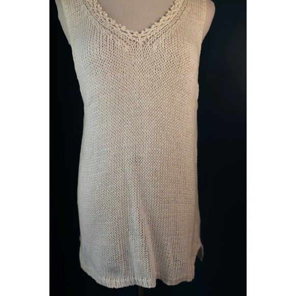 VIntage J Jill Tank Top Crochet Sweater Sheer Knit Cottagecore Beachy White L - Picture 3 of 9